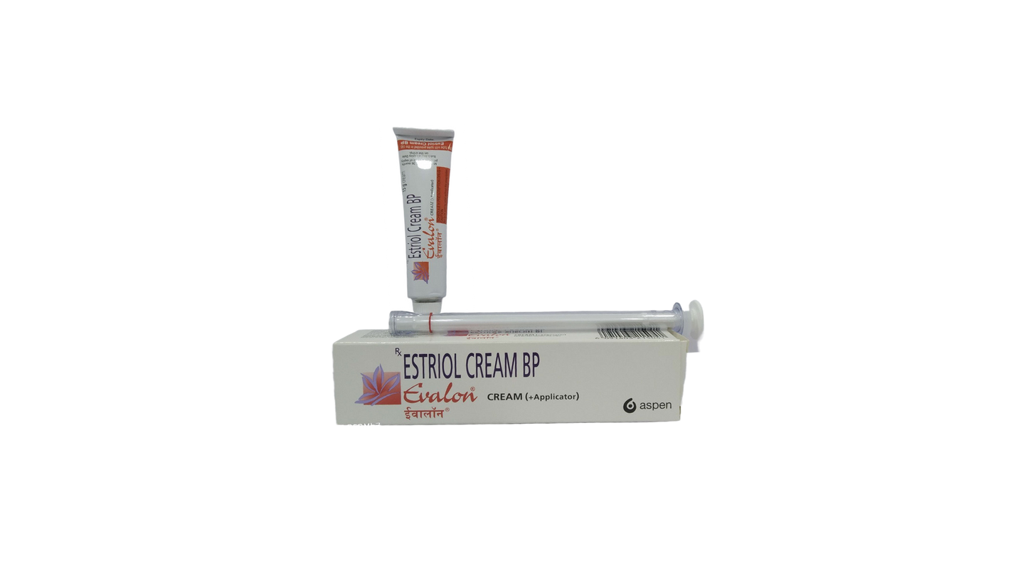 A tube of Evalon Cream with branding and dosage information displayed.