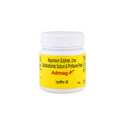 ADPL Admag-P Paste (75gm Each) bottle A white plastic bottle of Admag-P Magnesium Sulphate, Urea, and other supplement ingredients, featuring a bright yellow label with black and red text, set against a plain white background.