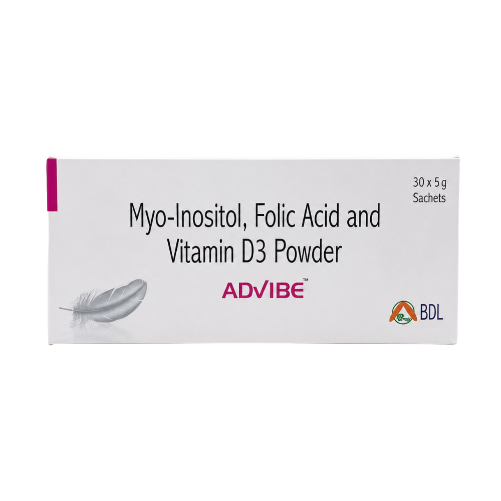 ADViBE Myo-Inositol Folic Acid and Vitamin D3 Powder 30 x 5 g sachets box front