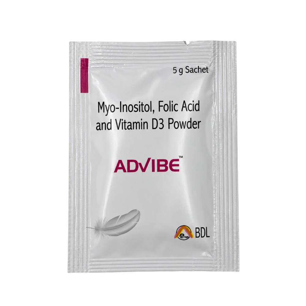ADViBE Myo-Inositol Folic Acid Vitamin D3 Powder 5 g Sachet – Front