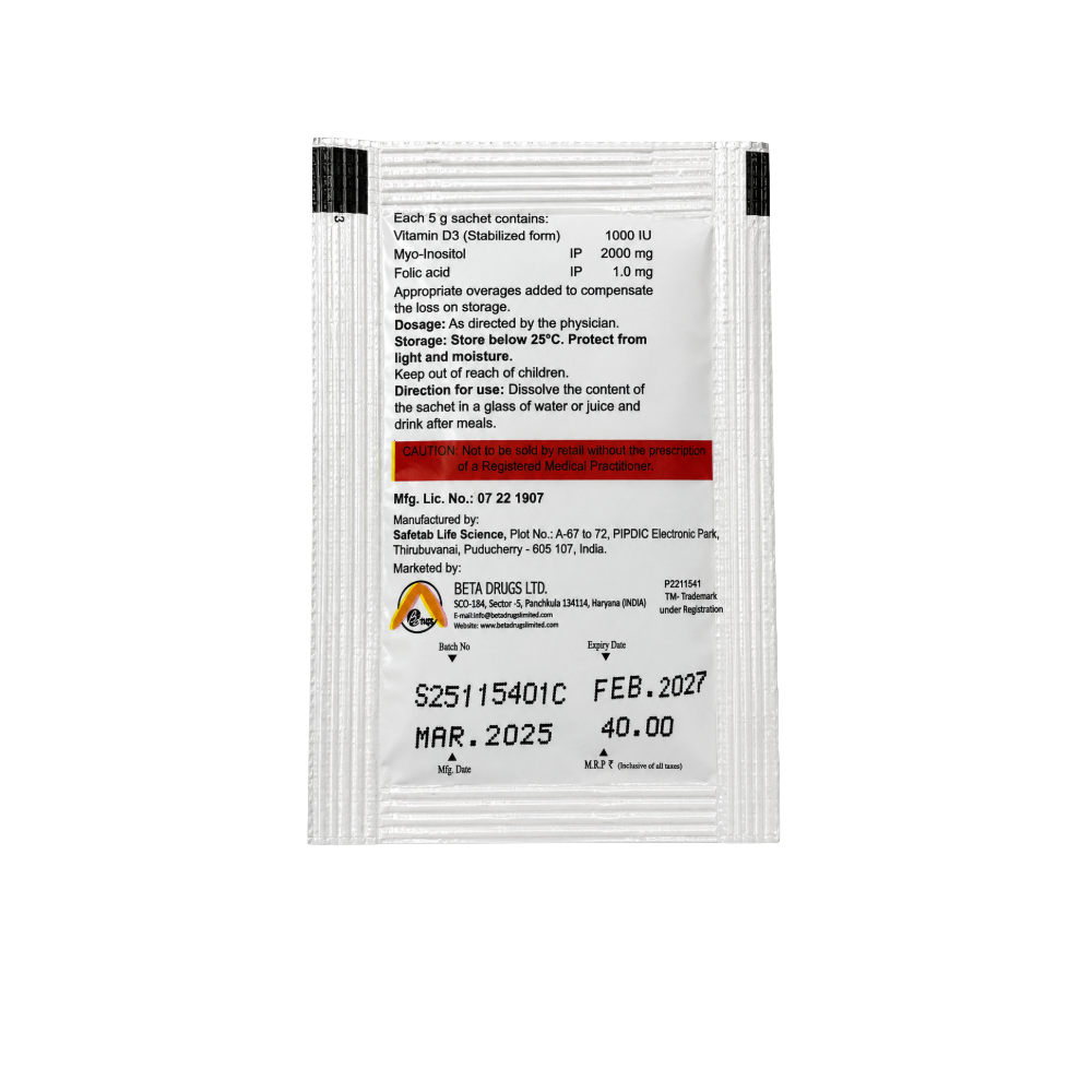 ADViBE 5 g Myo-Inositol Folic Acid Vitamin D3 powder sachet back view