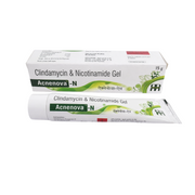 Acnenova-N Clindamycin & Nicotinamide Gel packaging on a white background