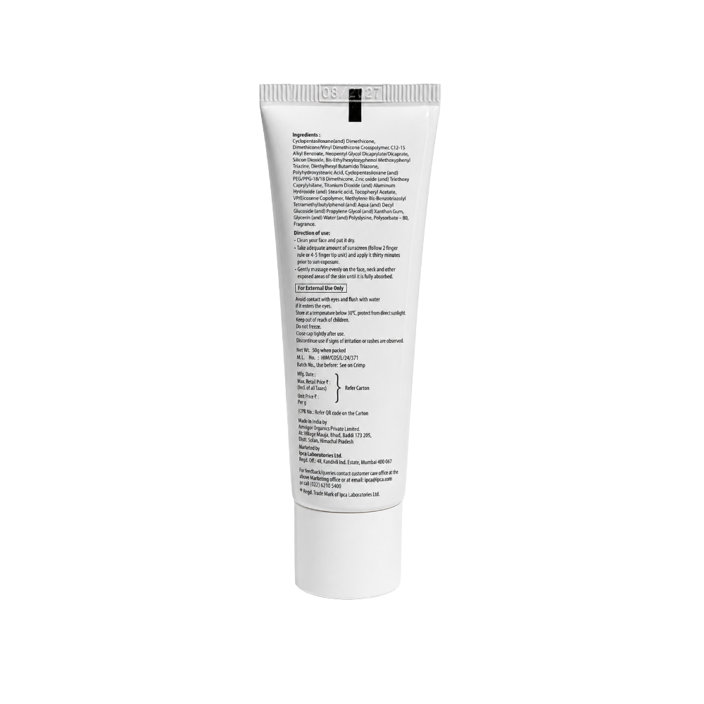 Back view of Acne-UV SPF 50+ PA+++ Sunscreen Silicone Gel showing ingredients, directions for use, precautions and manufacturer details.