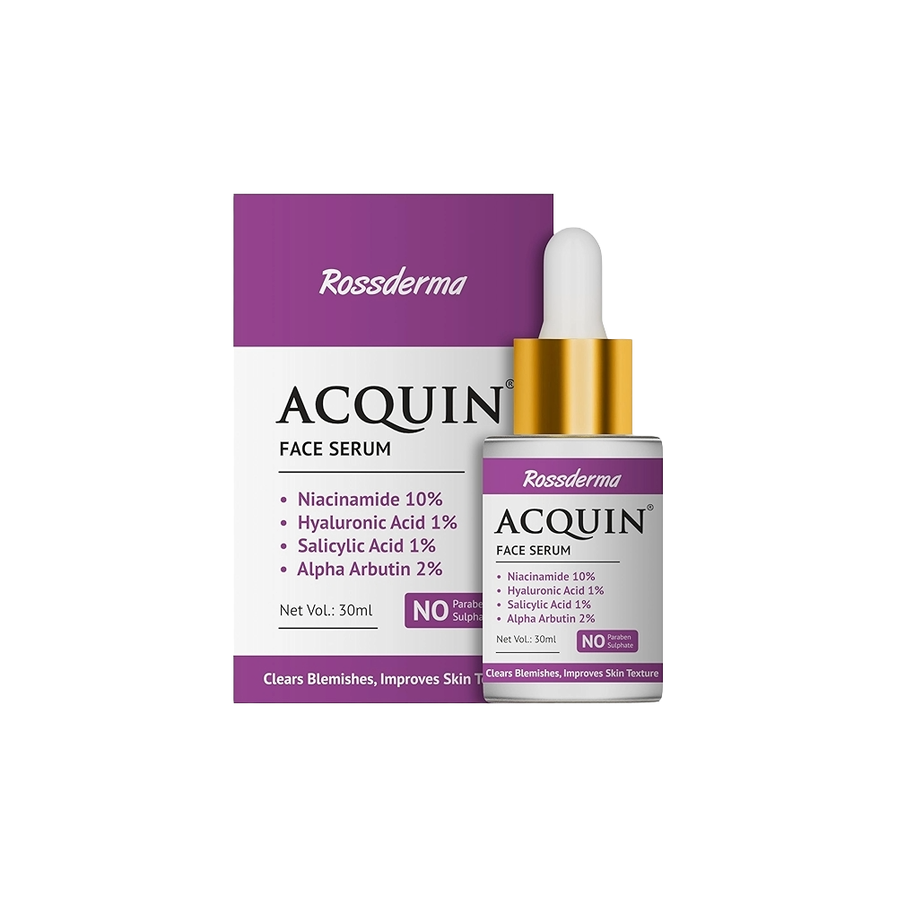 Acquin face serum with packaging on a white background
