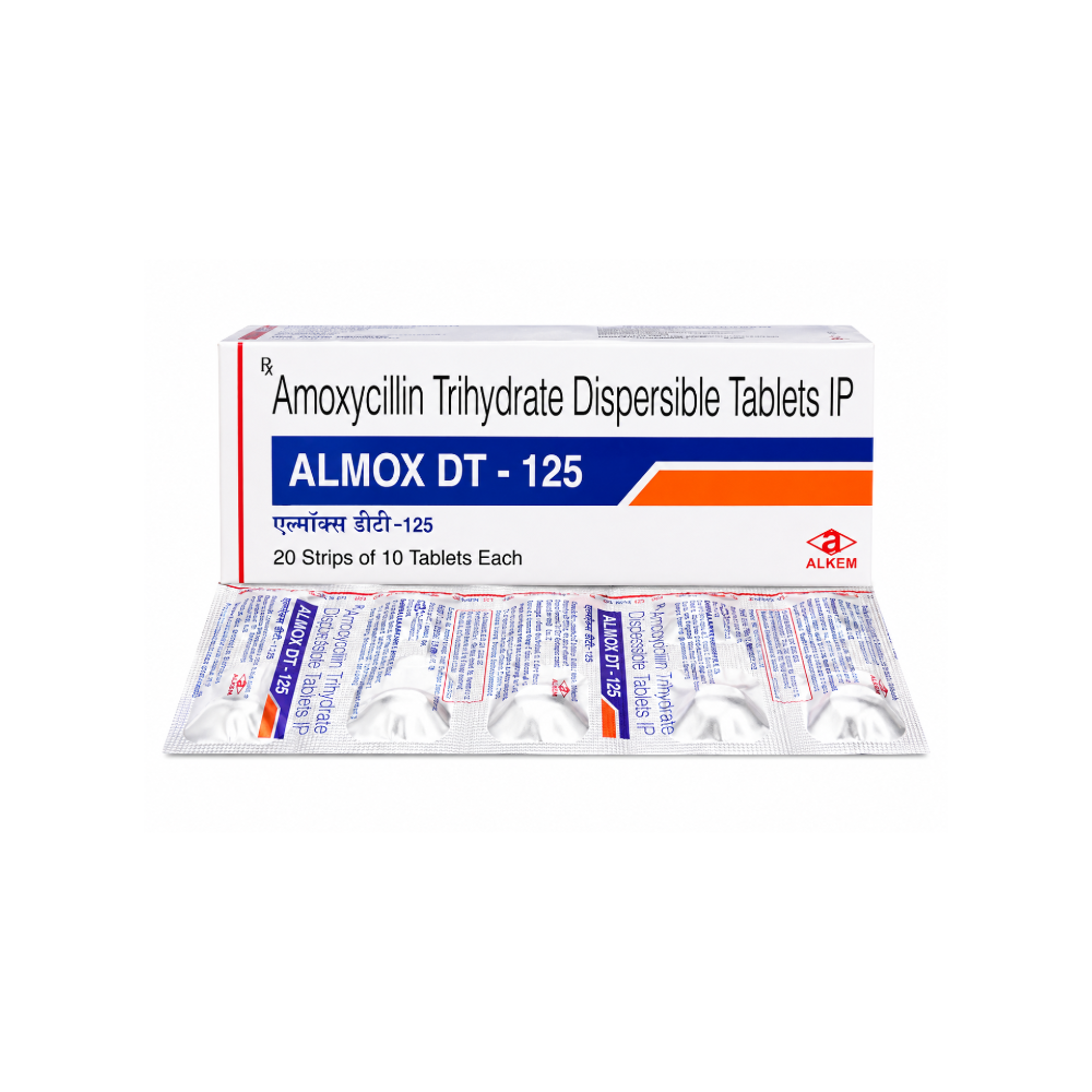 Almox DT 125 Tablet Amoxycillin 125 mg Dispersible Tablets IP by Alkem