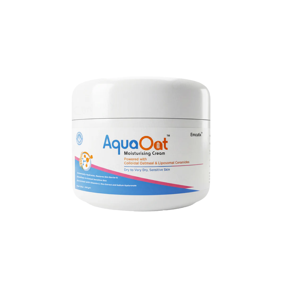 Jar of AquaOat moisturizing cream on a white background