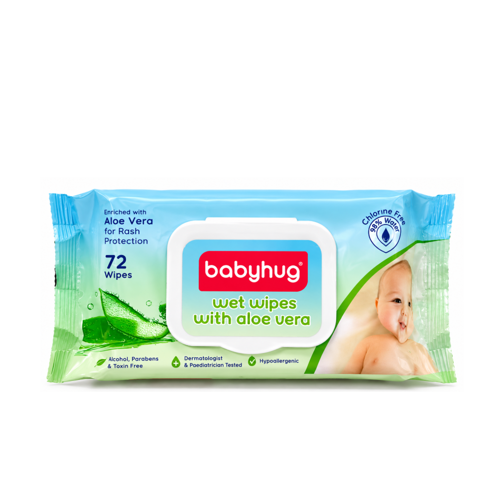 Babyhug Wet Wipes with Aloe Vera 72 wipes pack with flip-top lid.