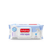 Front view of Babyhug Daily Moisturising Milk Wipes 72-count pack with milk protein formula and resealable flip-top lid.