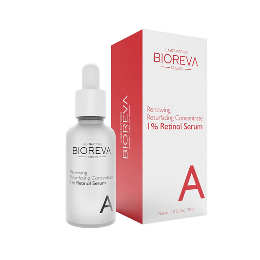 BIOREVA Renewing Resurfacing Concentrate 1% Retinol Serum bottle and packaging on a white background