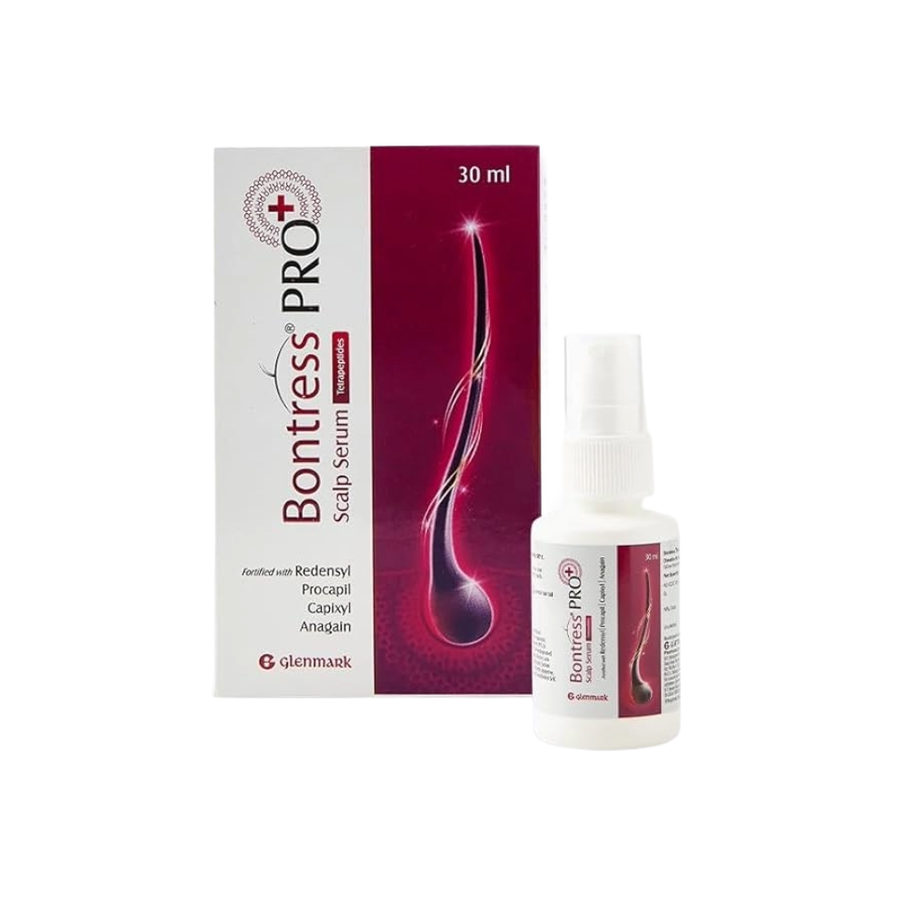 Bontress Pro scalp serum packaging and bottle on a white background