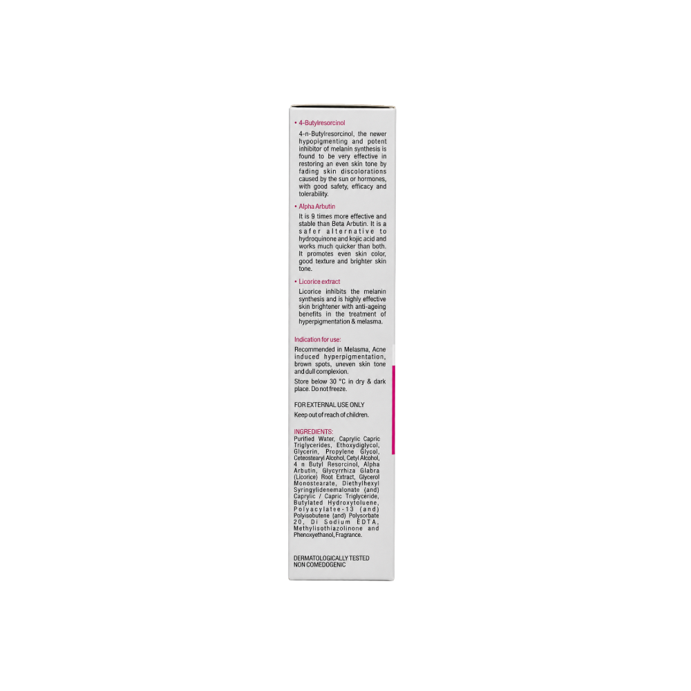 Brilante Intense Brightening Serum bottle showing usage instructions, ingredients and product information