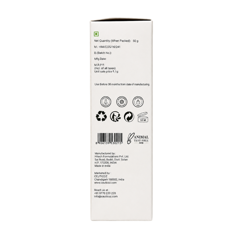 Back of Ceuticoz AYTO Barrier Repair Cream 50g packaging with ingredients and product information