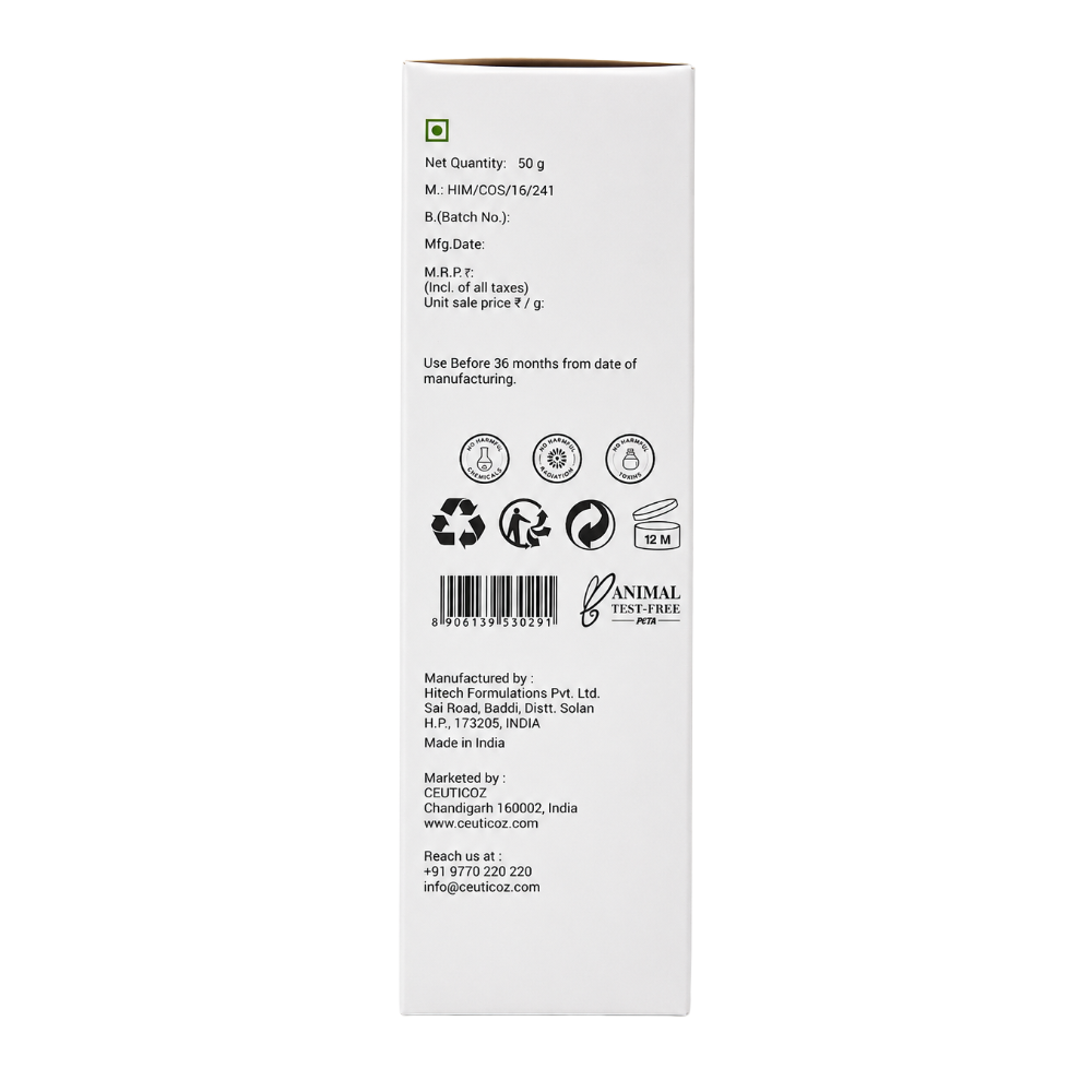 Ceuticoz Clear Zinc Tinted Sunscreen Gel SPF 50 PA++++ SIde MRP box
