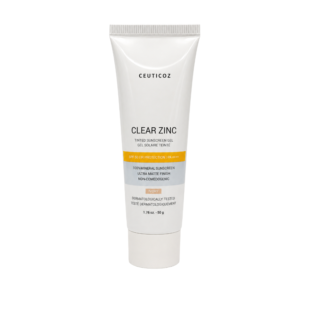 Ceuticoz Clear Zinc Tinted Sunscreen Gel SPF 50 PA++++ Ivory 50g tube