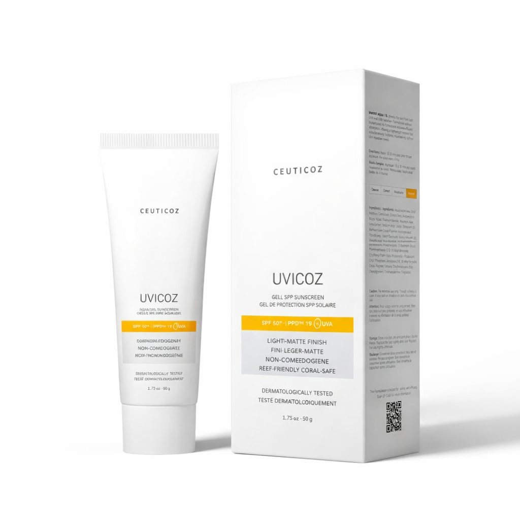 Ceuticoz Uvicoz Aqua Gel Sunscreen SPF 50+ PA++++ 60g with oxybenzone-free formula and hydrating non-greasy gel finish