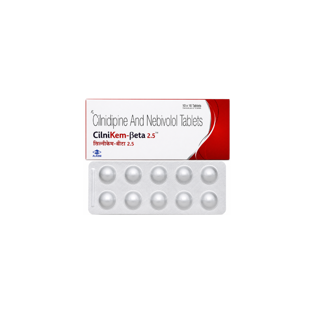 CilniKem-Beta 2.5 Tablet containing Cilnidipine and Nebivolol tablets by Alkem for hypertension management