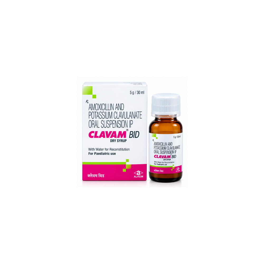 Clavam LB BID Dry Syrup 30ml by Alkem containing Amoxicillin and Potassium Clavulanate Oral Suspension IP for pediatric bacterial infections in children