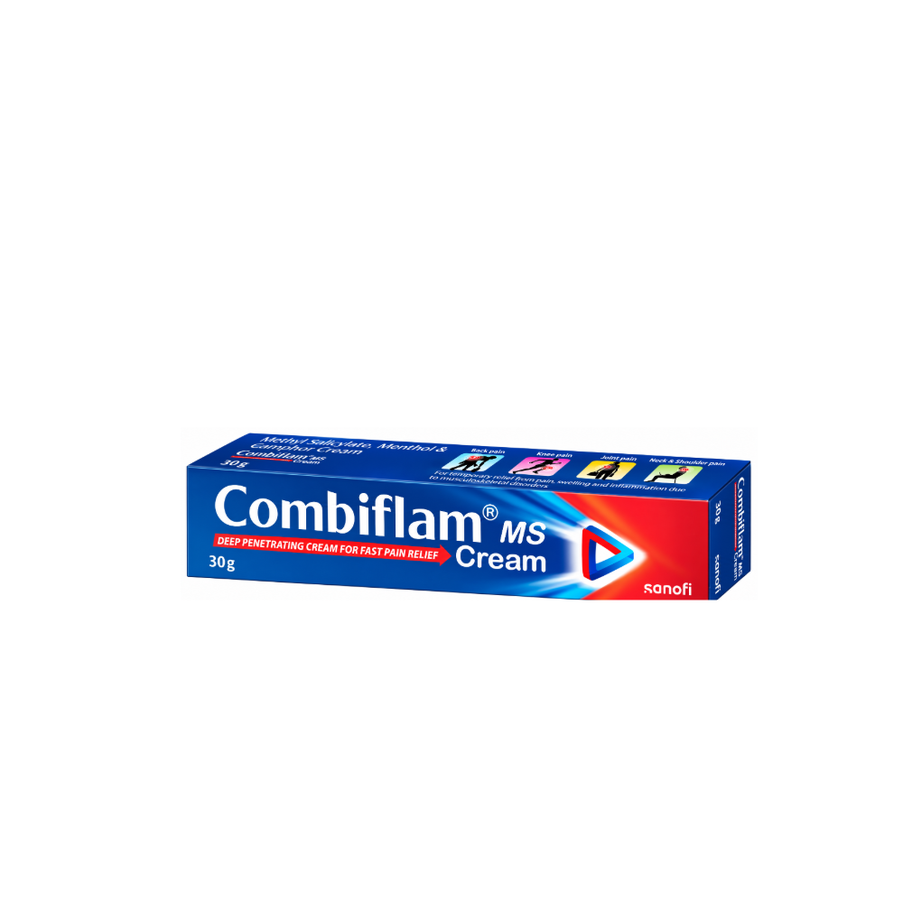 Combiflam MS Cream 30g front packaging by Sanofi with Methyl Salicylate, Menthol and Camphor