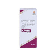 Ciclopirox Olamine Topical Suspension USP Lotion packaging box in white and purple color with text and branding.