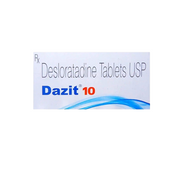 Box of Dazit 10 Desloratadine Tablets USP on a white background