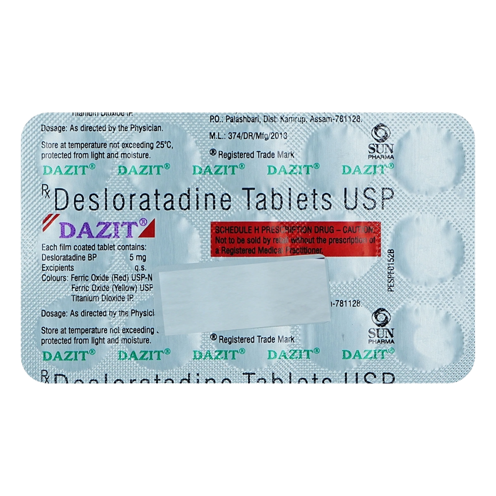 Packaging of DAZIT Desloratadine Tablets USP with white background