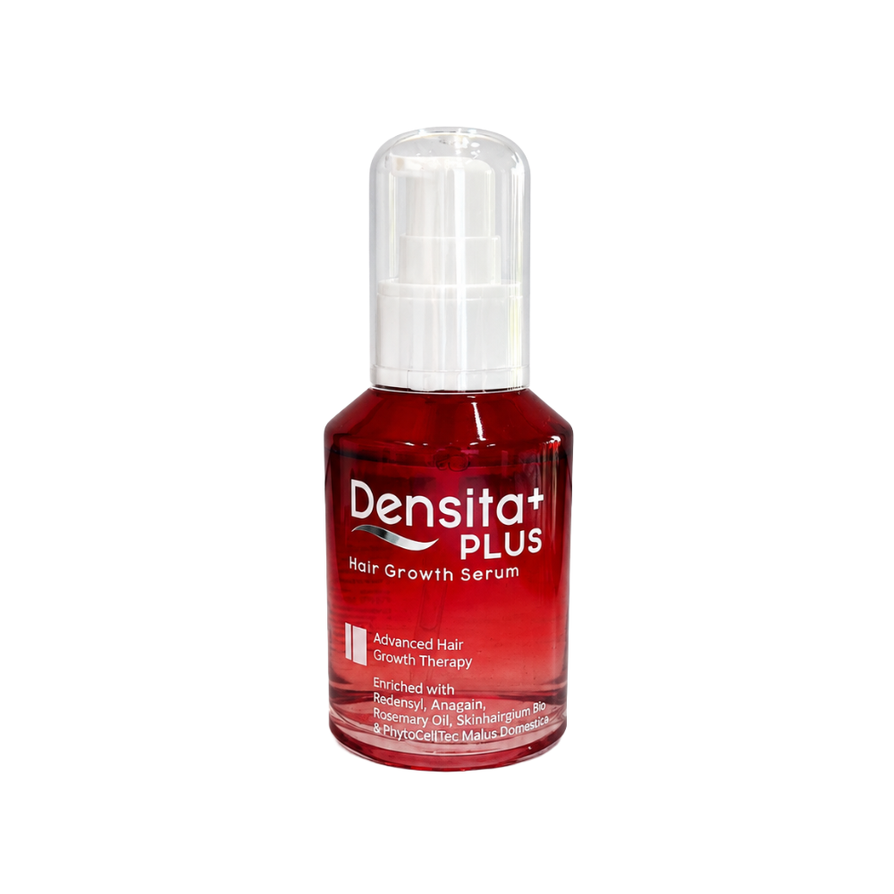 Front view of Densita Plus Hair Growth Serum 60ml by Regaliz, enriched with Redensyl, Anagain, Rosemary Oil, Skinhairgium Bio, and PhytoCellTec Malus Domestica for healthier-looking, stronger hair.