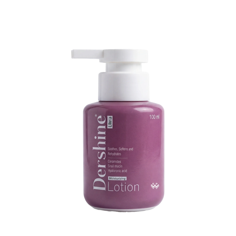 Purple lotion bottle with pump on a white background