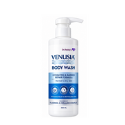 Dr. Reddy’s Venusia Hydrating Body Wash 300 ml pump bottle with oat complex, Pro-Vitamin B5, allantoin and a hydrating barrier repair formula for normal to dry skin.
