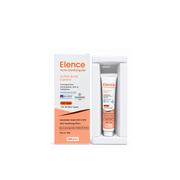 Elence Acne Clarifying Gel 20g by Biospira, showing the white and peach carton beside the matching gel tube with Acne Buster, Zinc and Salsphere highlighted on the packaging.