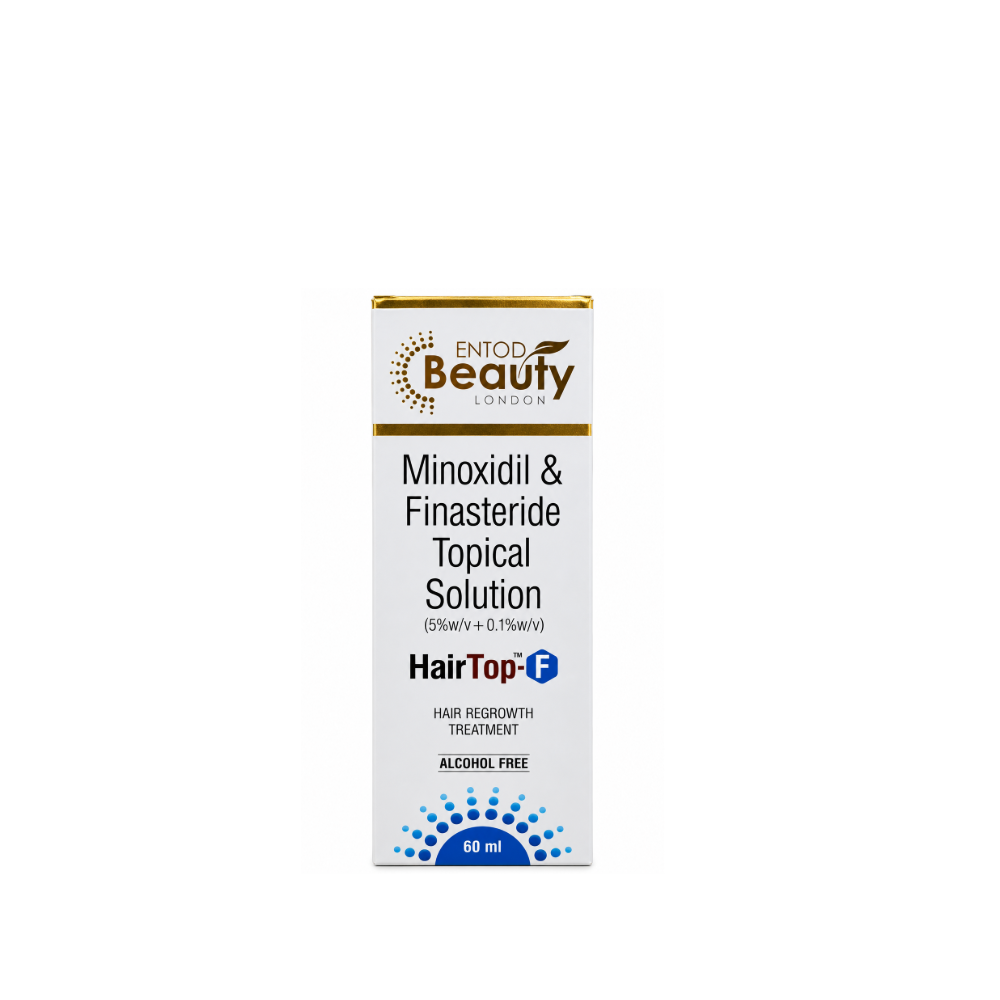 ntod Beauty HairTop-F Minoxidil 5% and Finasteride 0.1% alcohol-free topical hair regrowth solution, 60 ml pack.