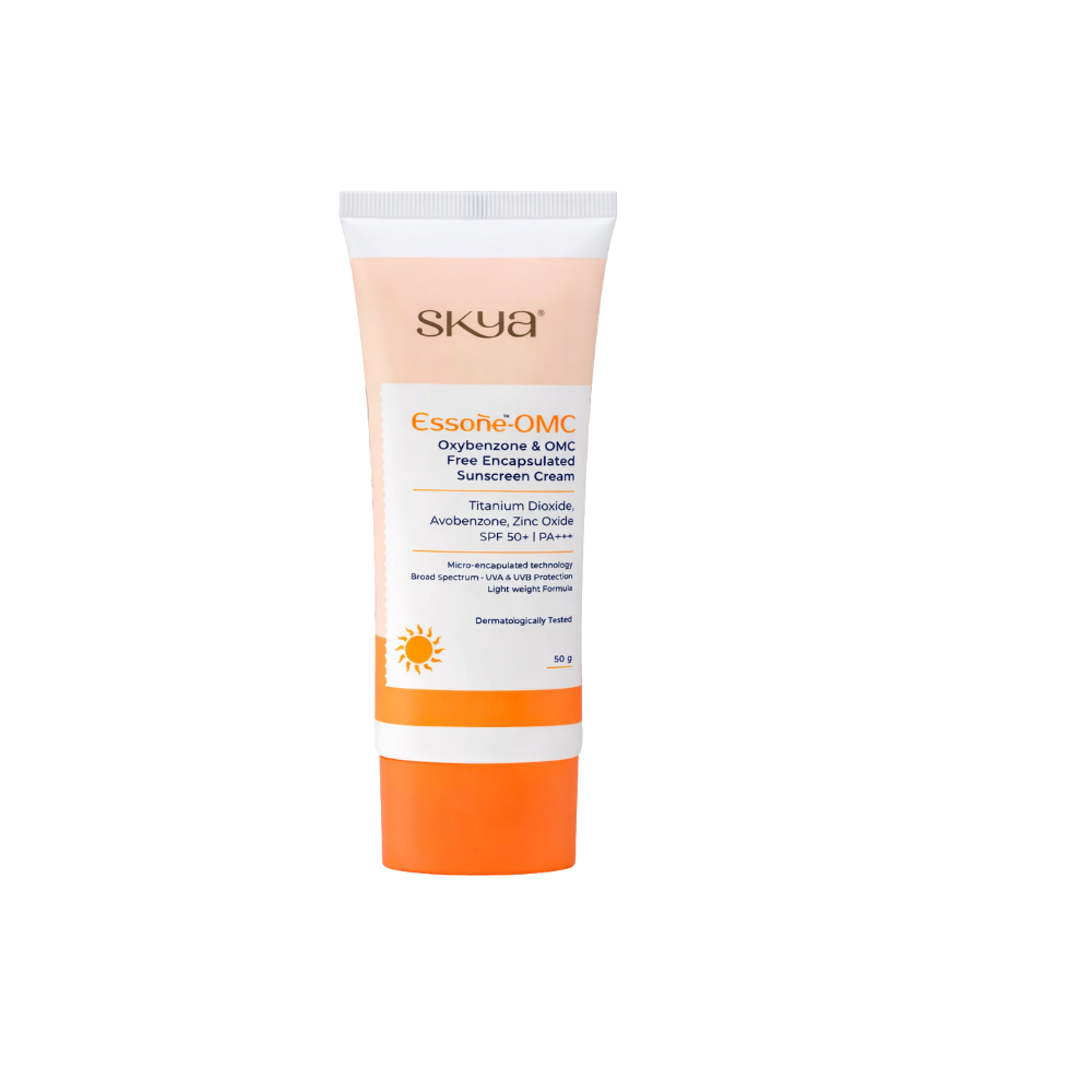 Skya sunscreen cream tube on a white background