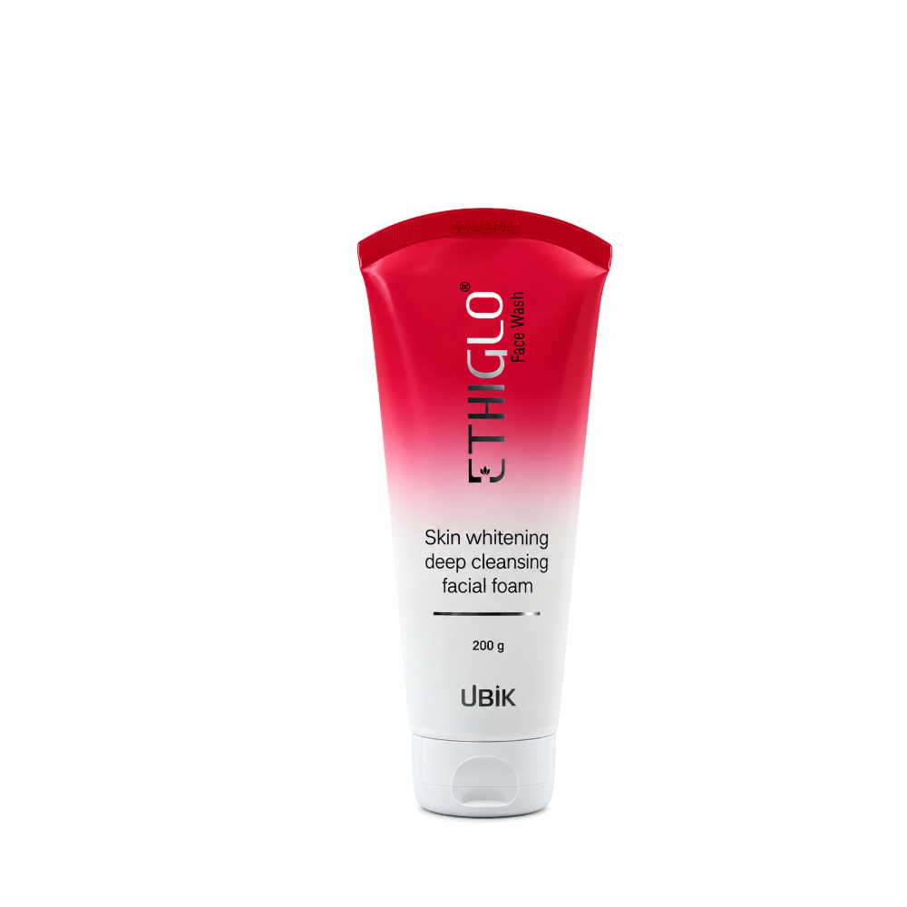 Ethiglo Face Wash 200g tube front view showing creamy skin whitening deep cleansing facial foam packaging