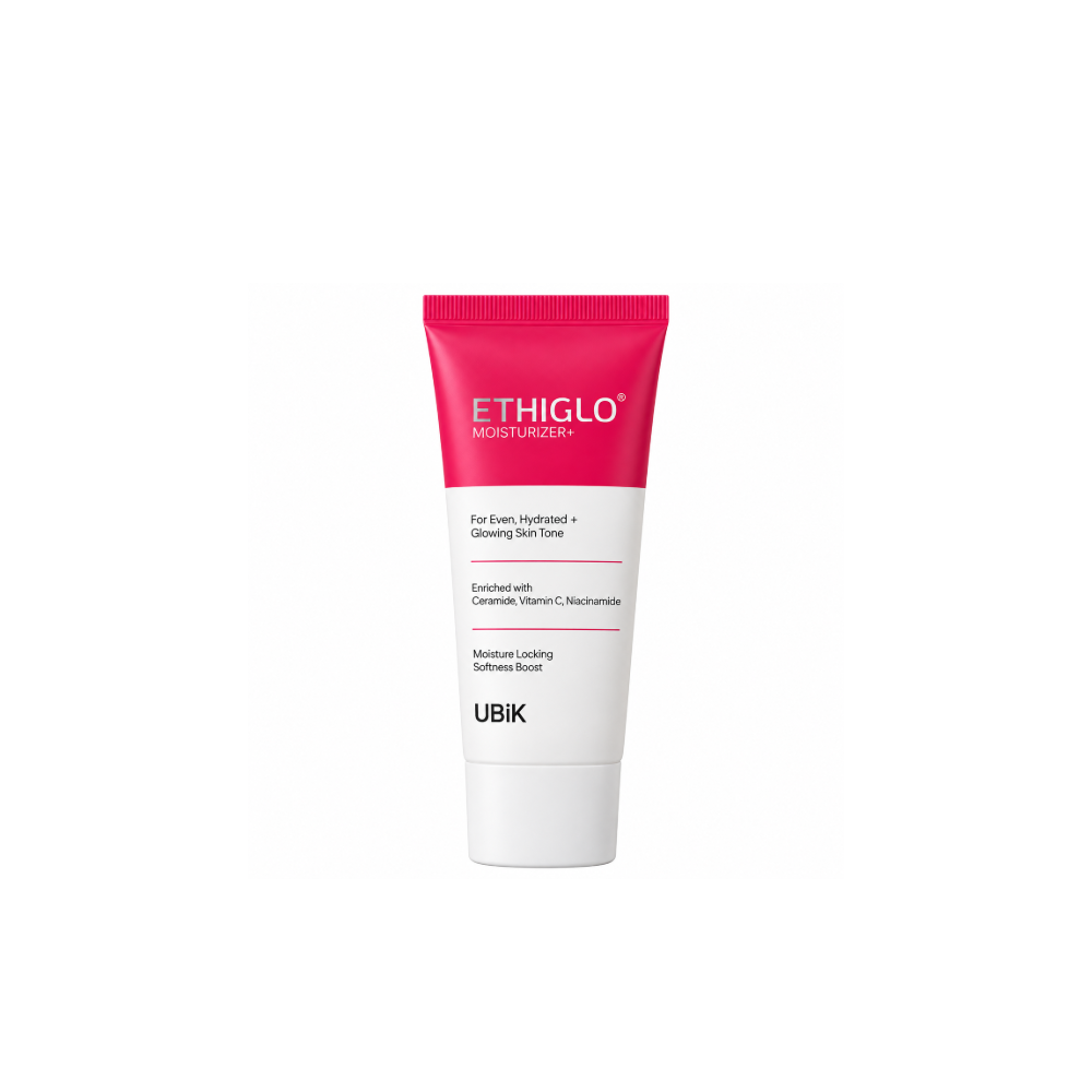 Ethiglo Moisturizer tube with Ceramide, Pentavitin and Alpha-Arbutin for deep hydration and skin brightening