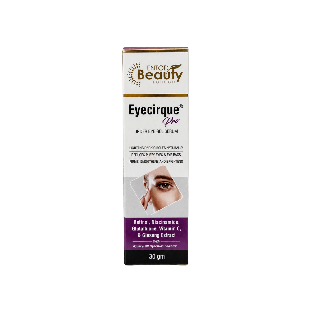 Eyecirque Pro Under Eye Gel Serum 30g bottle Front by ENTOD Beauty London for dark circles, puffy eyes and under-eye skincare