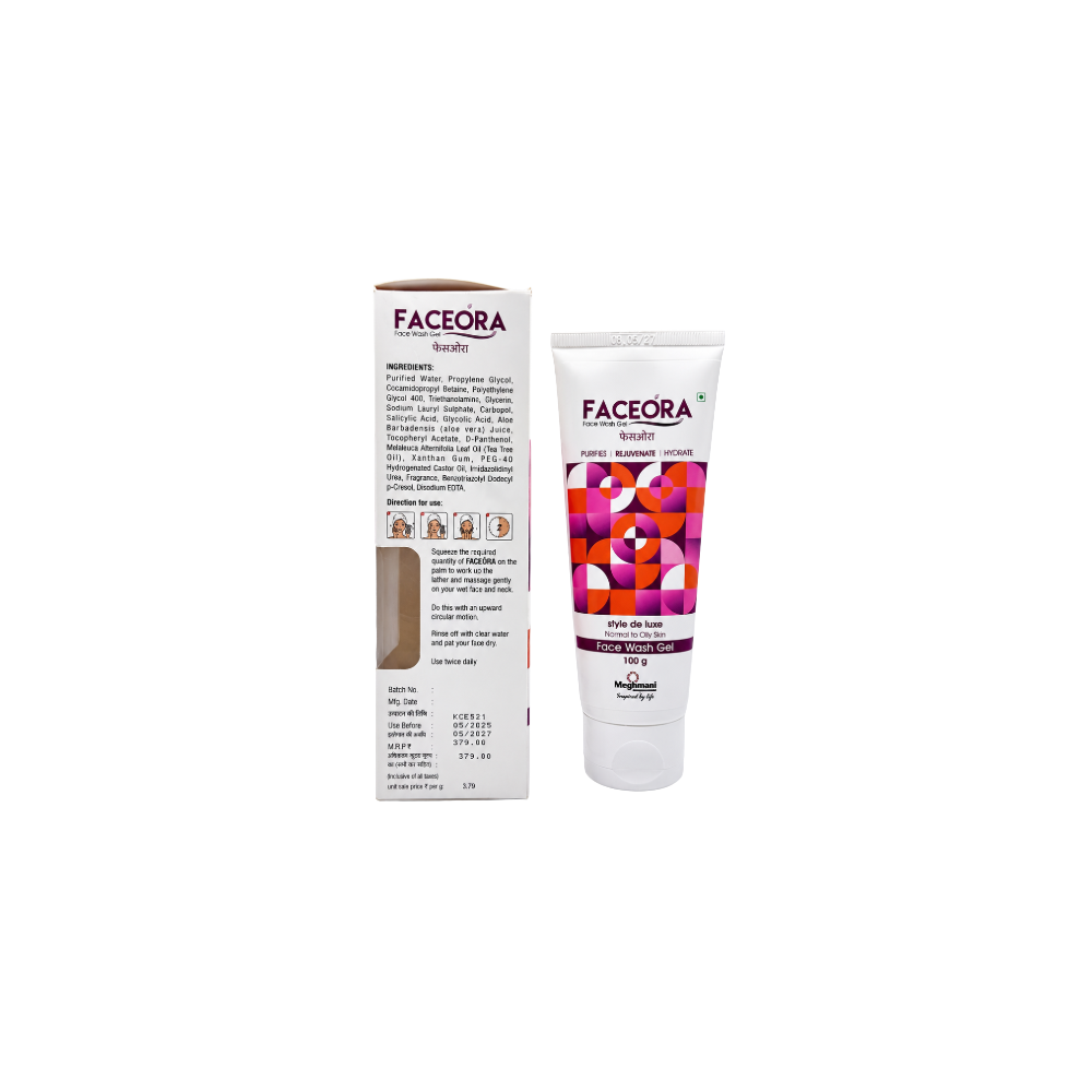 FACEÓRA Face Wash Gel 100g Ingredients, Usage Directions and Product Tube - Normal to Oily Skin  Imedicart