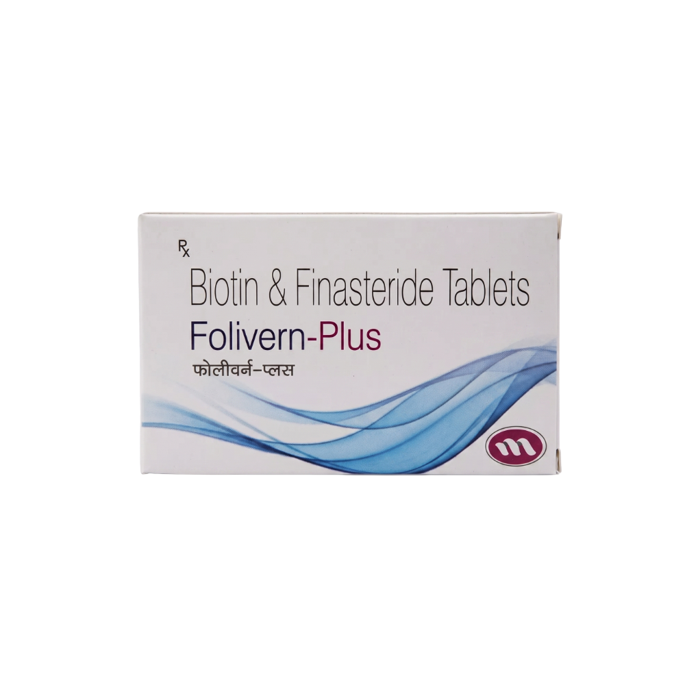 Box of Biotin & Finasteride Tablets Folivern-Plus on a white background
