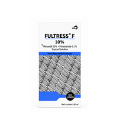 Front view of Fultress F 10% topical hair solution carton containing Minoxidil 10% and Finasteride 0.1%, 60 ml.
