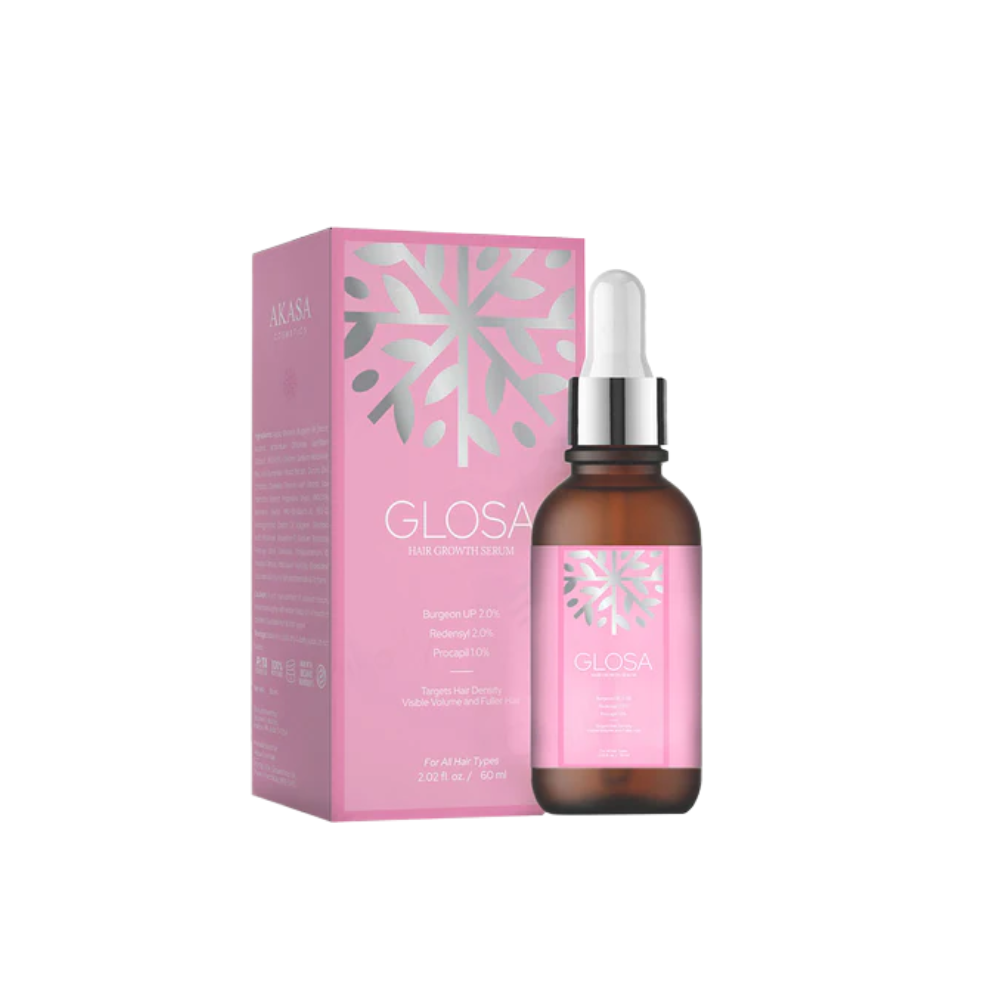Glosa skincare serum bottle and packaging on a white background