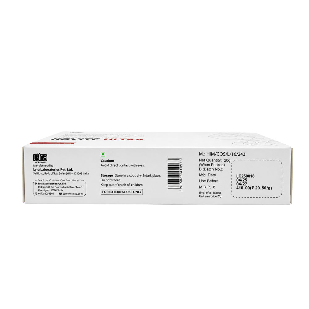 KOVITÉ ULTRA Cream 20g tube side view by Lyra Laboratories