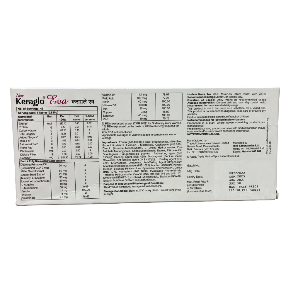 Keraglo Eva Hair Health Supplement for Women – Pack of 15 Tablets