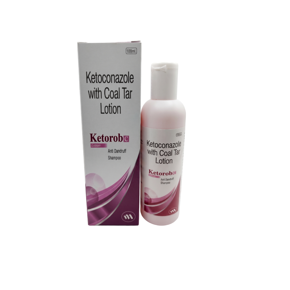 Ketorob shampoo bottle and packaging on a white background