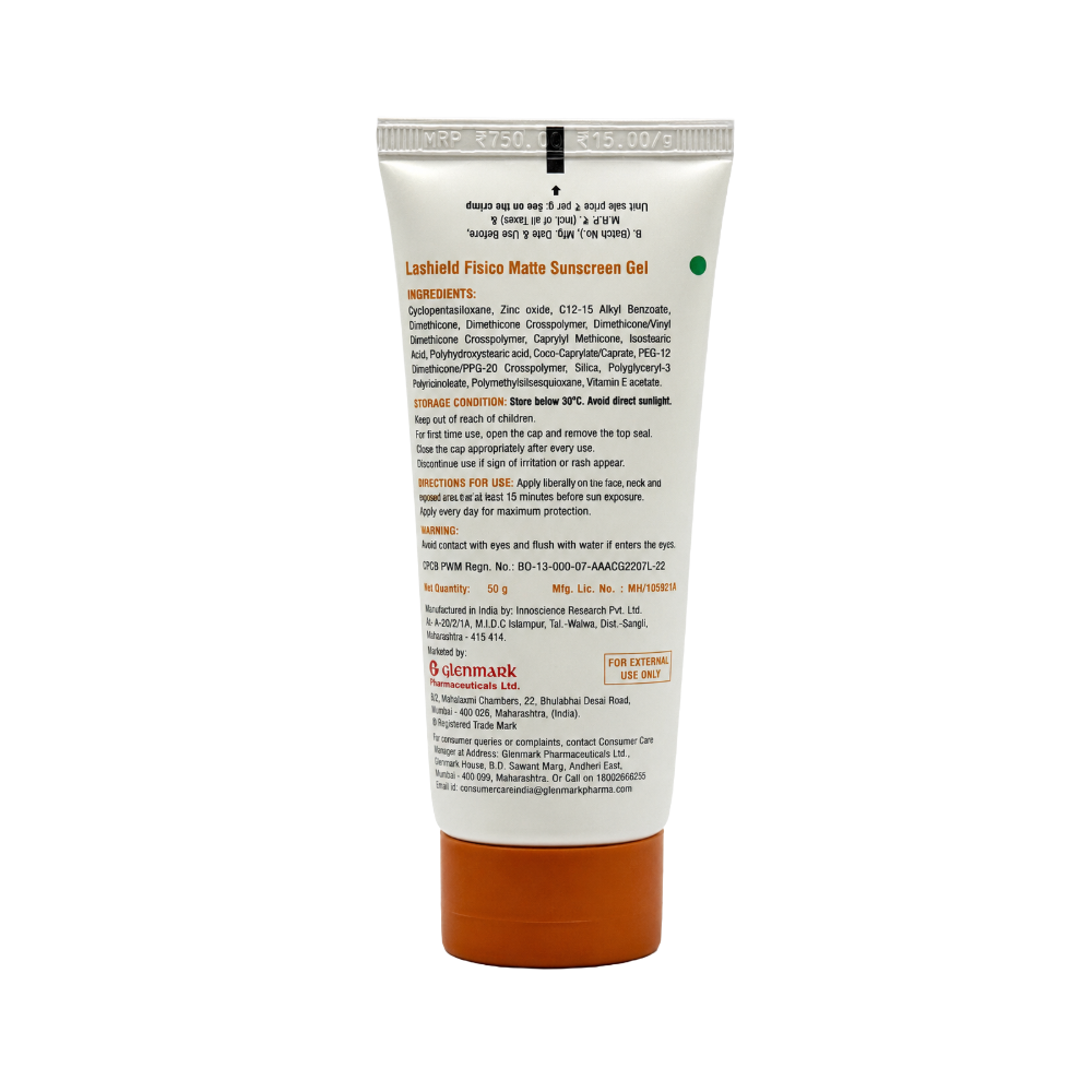 La Shield Fisico sunscreen tube back showing ingredients and usage instructions