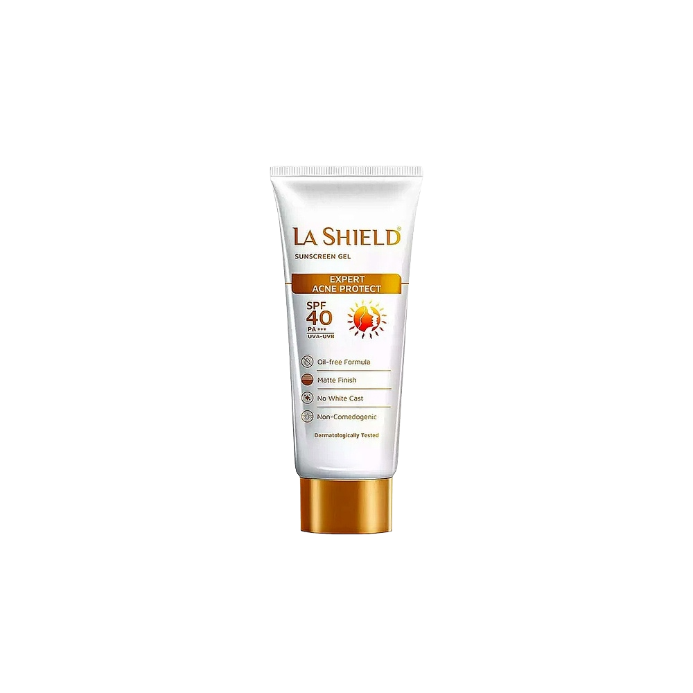 La Shield sunscreen gel tube on a white background