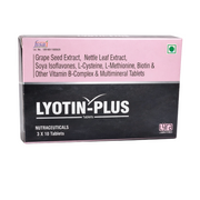 Box of Lyotin-Plus Nutraceuticals with pink and black design on a white background