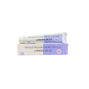 Two boxes of Lyrasol-AC 2.5 Benzoyl Peroxide Gel on a white background