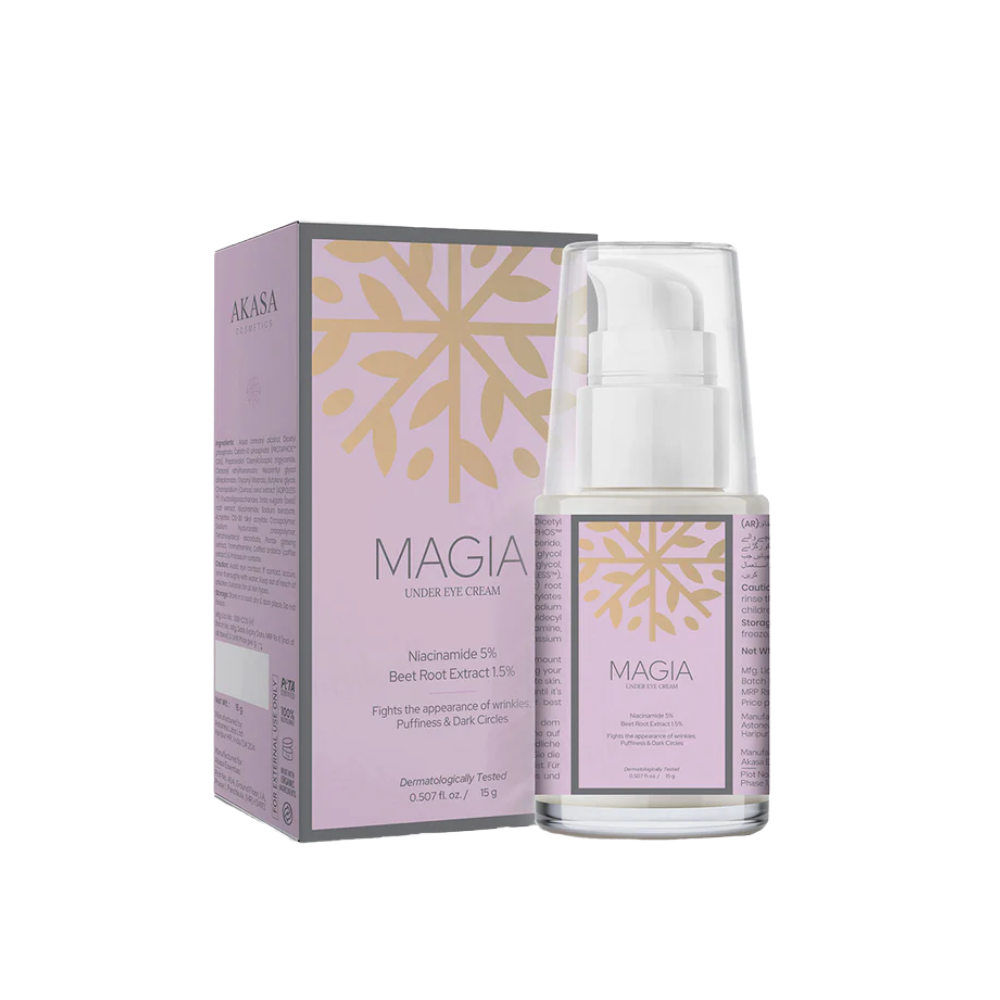 Akasa Magia under eye cream with packaging on a white background
