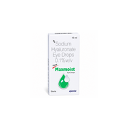 Maxmoist Eye Drop Box of Maxmoist Sodium Hyaluronate Eye Drops on a white background