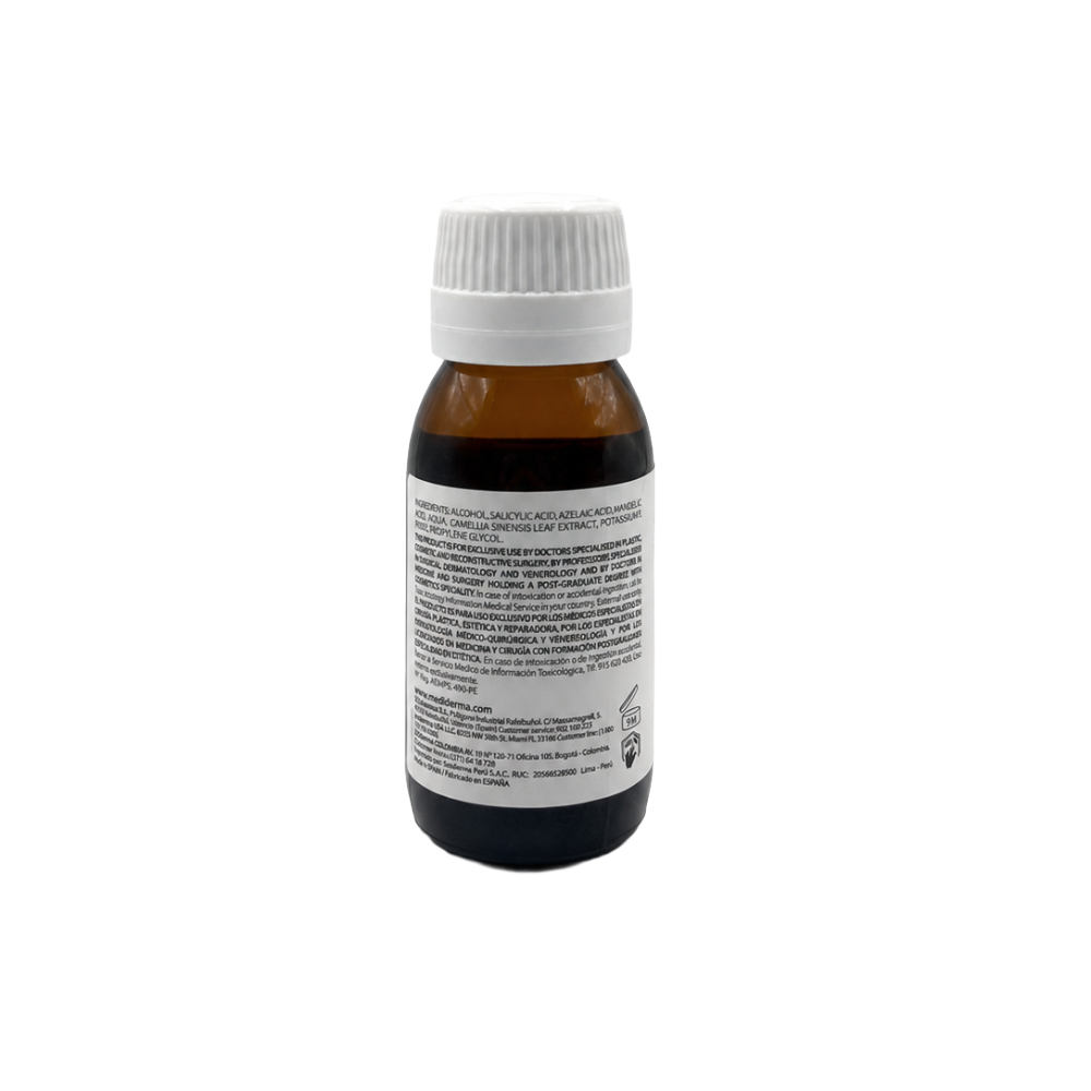 Mediderma AZELAC M 60ml professional chemical peel bottle showing ingredients and safety information