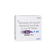 Box of MetXL-T 25 tablets with medical text on a white background