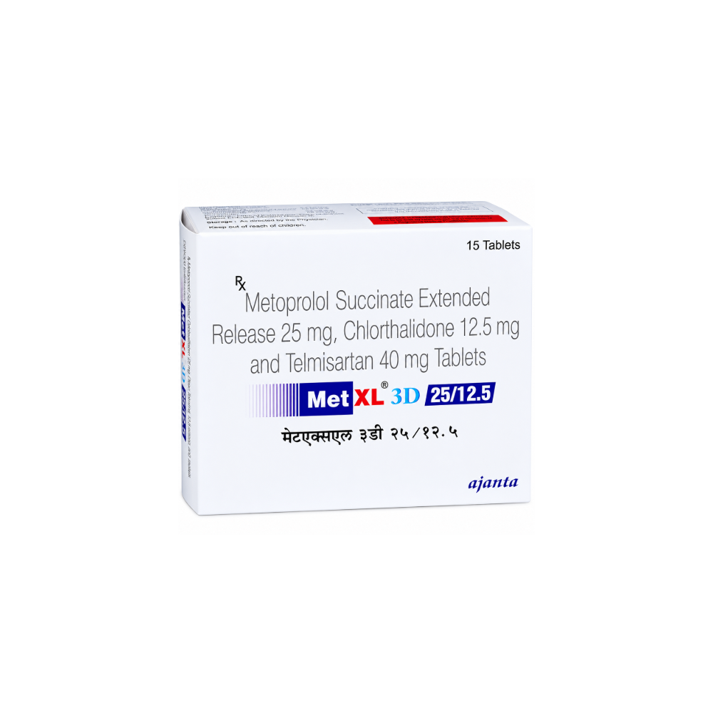 Box of Met XL 3D 25/12.5 medication on a white background